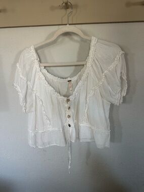 Free People White Gauze Button-Front Peasant Top